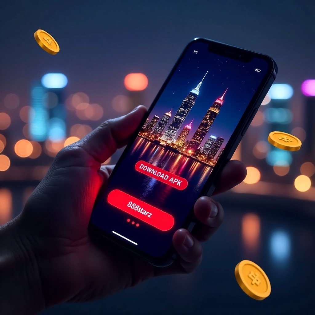 A hand holding a sleek futuristic smartphone showing a one-click \